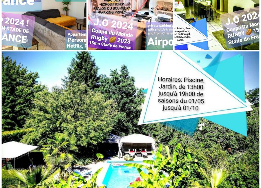 Photo 1 de Casa Family a 15MN de l'aéroport CDG✈️, appartement+piscine, jardin 1100m2 de Jardin sans vis-à-vis.