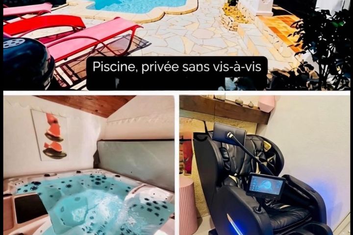  villa avec piscine, spa, clim,fauteuil massant chauffant sans vis à vis 